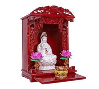 Vintage Chinese Buddhist Altar Table Solid Wood Wall Mounted Shrine Niche for Meditation Home Decoration God Wealth Guanyin(Rot,46x59cm/18x23in)