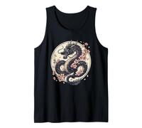 Vintage Chinese Dragon Asian Art Cherry Blossom Pink Flower Tank Top