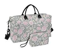 Vintage Chinese Floral Peony Grey Peach Overnight Travel Duffel Bag Weekender Travel Overnight Bag Gym Duffel Bag with Toiletry Bag for Trekking Foldable bolso de Mano para viajar en Avion