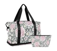 Vintage Chinese Floral Peony Grey Peach Workout Bag Carry On Tote Bag with Adjustable Strap for Sports Foldable, vintage Chinese floral peony grey peach, One Size