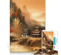 Vintage Chinese Landscape 1000 Pieces Puzzles for Teenagers Mind Boost Fun High Accuracy Cutting Craft Calming Mental Break Activity (38x52cm)