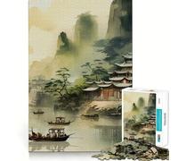 Vintage Chinese Landscape Adults 1000 Piece Jigsaw Puzzle Memory Fun Game Clean Cut Sturdy Components Unique Gift for Stress Relief (50x75cm)
