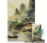 Vintage Chinese Landscape Jigsaw for Adults 1000 Pieces Brain Memory Game Laser Cut for Flawless Fit Unique Gift for Stress Relief (38x52cm)