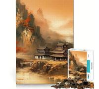 Vintage Chinese Landscape Jigsaw for Adults 1000 Pieces Brain Memory Game Laser Cut for Flawless Fit Unique Gift for Stress Relief (50x75cm)