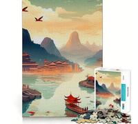 Vintage Chinese Landscape Jigsaw for Teenagers 1000 Pieces Memory Fun Game Smooth Burr Free Surface Birthday Gift Brain Teaser Toy (38x26cm)