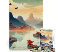 Vintage Chinese Landscape Jigsaw Puzzles 1000 Pieces Cognitive Skill Gentle Pastime Solid Lock Unique Xmas Gift (38x26cm)