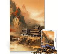 Vintage Chinese Landscape Jigsaw Puzzles for Adults1000 Piece Mind Training Cozy Downtime Laser Cut Joyful Xmas (38x26cm)