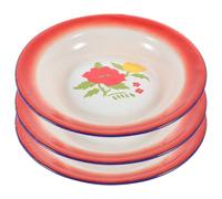 Vintage Chinese Red Iron Enamel Food Serving Plates 3Pcs | Nuts and Desserts, Living Room or Meeting Room Use, Fine Workmanship, Sturdy Finish, Easy Cleaning