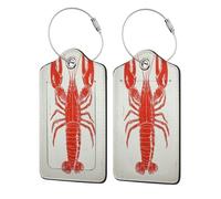 Vintage Chinese Red Lobster Luggage Tag for Suitcase 2 Pack Leather Luggage Tag with Privacy Flap Name Id Label and Metal Loop for Women Men Travel
