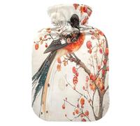 Vintage Chinese Style Bird hot Water Bottle with Soft Cover, 1L hot Water Bag for Arthritis, Arthritis