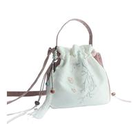 Vintage Chinese Style Flower Embroidery Crossbody Bag for Women | Hanfu Inspired Drawstring Bucket Handbag(Color3)