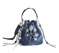 Vintage Chinese Style Flower Embroidery Crossbody Bag for Women | Hanfu Inspired Drawstring Bucket Handbag(Color2)