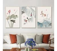 Vintage Chinese Style Lotus Bird Landscape Poster Canvas Painting Wall Art Prints Picture for Living Room Modern Home Decor 40x60cm-3Pcs Frameless