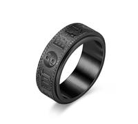 Vintage Chinese Style Nine Word Truth Rotating Decompression Stainless Steel Ring Ring Relieves Anxiety China-Chic Titanium Steel Hand Jewelry