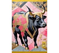 VINTAGE CHINESE ZODIAC SIGN Ox Bull Cow Bison Buffalo *JOURNAL NOTEBOOK DIARY SKETCH BOOK* Year of the Horoscope Animal Asian Folklore Art Women Men ... - Year of the Animal - Black Pink Gold)