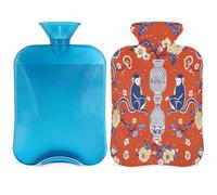Vintage Chinoiserie Monkey Flower Hot Water Bottle with Cover, 2L Hot Water Bag for Pain Relief, Neck Soft and Shoulder, Hand Feet Warmer, Hot and Cold Compress for Adult Kids