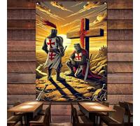 Vintage Christ Jesus Crusaders Armor Warrior Tapestry Wall Art Posters and Prints Knights Templar Banners Wall Hanging Flag Canvas Painting Room Dorm Home Decor Mural,38X57 inches