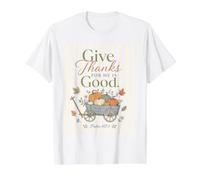 Vintage Christian Autumn Psalm 107 Gratitude Harvest Value Graphic T-Shirt, Men, White, S