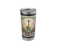 Vintage Christian Easter Lilly Cross He is Risen Art Nouveau Stainless Steel Insulated Tumbler