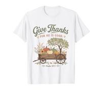 Vintage Christian Fall Harvest Psalm 107 Thanksgiving Value Graphic T-Shirt, Men, White, M