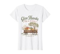 Vintage Christian Fall Harvest Psalm 107 Thanksgiving Value Graphic T-Shirt, Women, White, S