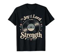 Vintage Christian Scripture Vinyl Record Nehemiah 8:10 Joy Value Graphic T-Shirt, Men, Black, XL