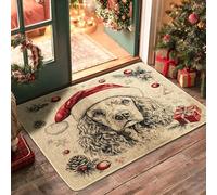 Vintage Christmas American Cocker Spaniel Dog Front Black Door Mat Outside Inside Entrance 29 * 17, Xmas Puppy Pet Outdoor Ultra Thin Doormat, Small New Year Print Shoes Off Door Rug for Patio