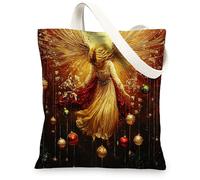 Vintage Christmas Angel Canvas Tote Bag for Shopping 13x15, Aesthetic Retro Xmas Balls Reusable Grocery Print Bag for Women, Holiday New Year Aesthetic Painting Gift Decoration