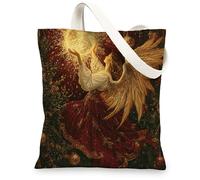 Vintage Christmas Angel Canvas Tote Bag for Shopping 13x15, Aesthetic Retro Xmas Balls Reusable Grocery Print Bag for Women, Holiday New Year Aesthetic Painting Gift Decor