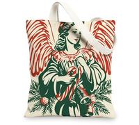 Vintage Christmas Angel Canvas Tote Bag for Shopping 13x15, Aesthetic Retro Xmas Reusable Grocery Print Bag for Women, Holiday New Year Aesthetic Painting Gift Decoration