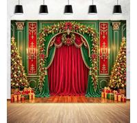 Vintage Christmas Backdrop Red Green Gold Castle Curtain Background