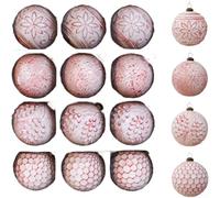 Vintage Christmas Baubles 8cm Retro Tree Ornaments Set | Handmade Plastic Balls with Patterns for Elegant Holiday Decorations on Branches and Various Festive