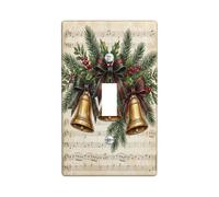 Vintage Christmas Bells Music Sheet Theme Toggle Switch Plate | Plaid Ribbons, Pine Branches, Holly Berries, Sheet Music Background, Seasonal Wall Decor