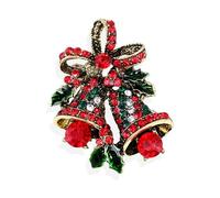 Vintage Christmas Bowknit Double Bell Brooches for Women Sparkling Rhinestone Crystal Bell Brooches Lapel Pins Xmas Tree Bell Snowflake Pins Holiday Christmas Jewelry, L, Copper, no gemstone