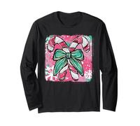 Vintage Christmas Candy Cane Art Coquette Bow Xmas Pajamas Long Sleeve T-Shirt