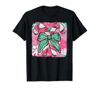 Vintage Christmas Candy Cane Art Coquette Bow Xmas Pajamas T-Shirt