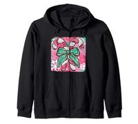 Vintage Christmas Candy Cane Art Coquette Bow Xmas Pajamas Zip Hoodie