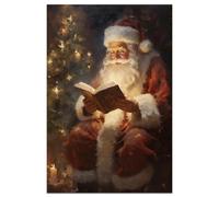 Vintage Christmas Canvas Wall Art Santa Claus Reading Booking Pictures Aesthetic Merry Christmas Poster for Wall Decor Home Office Santa Picture Funny Xmas Wall Decorations Gifts 12x18in Unframed