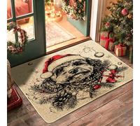 Vintage Christmas Cockapoo Dog Front Black Door Mat Outside Inside Entrance 29''x17'', Xmas Puppy Pet Outdoor Washable Doormat, Small New Year Holiday Patio Garage Shoes Off Door Rug