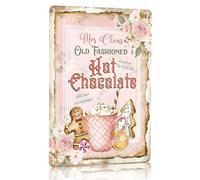 Vintage Christmas Decor Gifts Rustic Mrs Claus' Old Fashioned Hot Chocolate Tin Sign for Home Farmhouse Kicthen Cafe Bar Wall Decor 8 x 12 inches