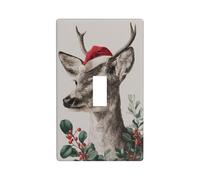 Vintage Christmas Deer with Santa Hat Light Switch Cover Decorative Single Toggle 1 Gang Wall Plate for Kitchen Farmhouse Bedroom Bathroom Art Decor