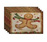Vintage Christmas Gingerbread Man Placemats Set of 6, 12x18 Inch, Kid Xmas Candy 6Pcs Soft Table Mats for Home Dinning, Holiday New Year Holiday Party Kitchen Print Pattern Decor