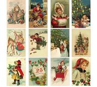 Vintage Christmas Greeting Cards,12pcs Christmas card postcard Christmas Greeting Cards,Xmas Greetings Cards Vintage Winter Christmas Santa Claus Antique Postcard Set Greeting Cards Gift Message Card