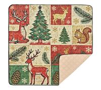 Vintage Christmas Grid Pattern Cute Foldable Baby Play Mat for Floor Non-Toxic Padded Play Mat for Newborns Babies Infants Toddlers, 50'' x 50''