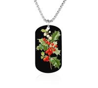 Vintage Christmas Holly Men's Pendant Necklace Chain Customizable Jewelry Dog Tag Necklaces