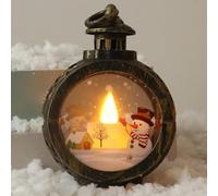 Vintage Christmas Lantern, Christmas Decorative Light Flameless Candle Light Battery-Powered for Safe and Cozy Illumination for Holiday Settings(Snowman bronze color)