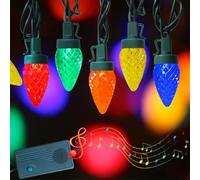 Vintage Christmas Lights with Music, 36FT C7 Motion Musical Christmas Lights 50 LED Colored Strawberry Light with 25 Classical Holiday Songs, 8 Modes Xmas Tree Light for Home Party Wreath Tree Decor