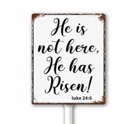 Vintage Christmas Metal Sign for Outdoor He Is Not Here, He Has Risen! Christmas Yard Sign with Stake Winter Holiday Lawn Garden Decor Sturdy Aluminum Rust Free 20x30 CM