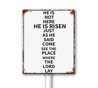 Vintage Christmas Metal Sign for Outdoor He Is Not Here He Is Risen Christmas Yard Sign with Stake Winter Holiday Lawn Garden Decor Sturdy Aluminum Rust Free 12x15 CM
