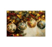 Vintage Christmas Ornament Wall Art Poster, Christmas Wall Decor, Holiday Floral Christmas Painting, Victorian Flower Holly24x36inch(60x90cm)